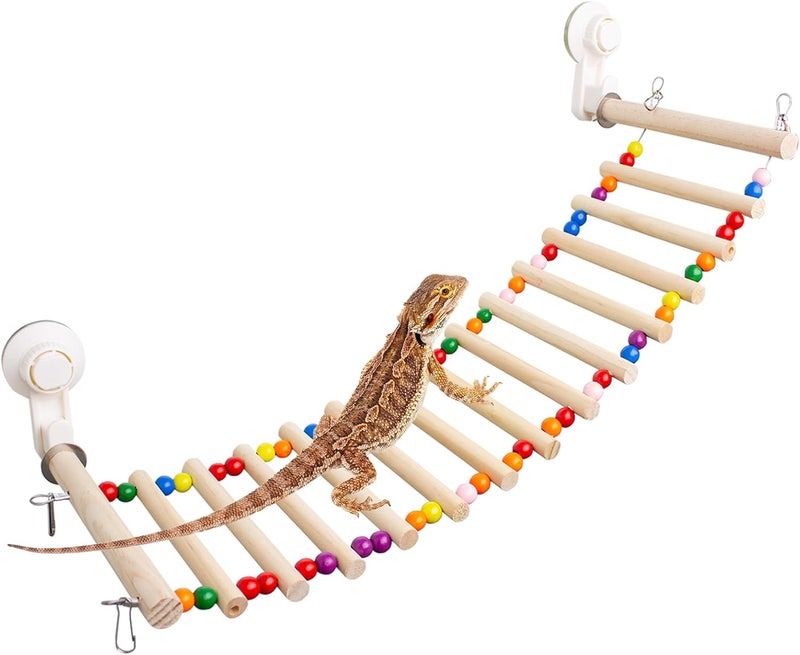 FlidRunest Bearded Dragon Window Ladder with 2 Sturdy Suction Cups, 21.6''x7.1'' Large Lizard Wood Climbing Perch Bridge, Reptile Hammock Perch Tank Accessories for Lizard, Leopard Gecko, Chameleon - Image 1